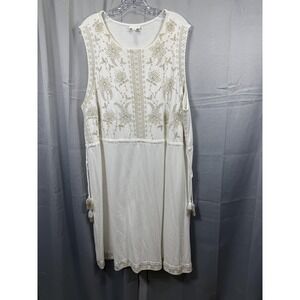 J Jill Dress Womens 3X Embroidered Sleeveless Tassel Boho Floral Cotton Blend